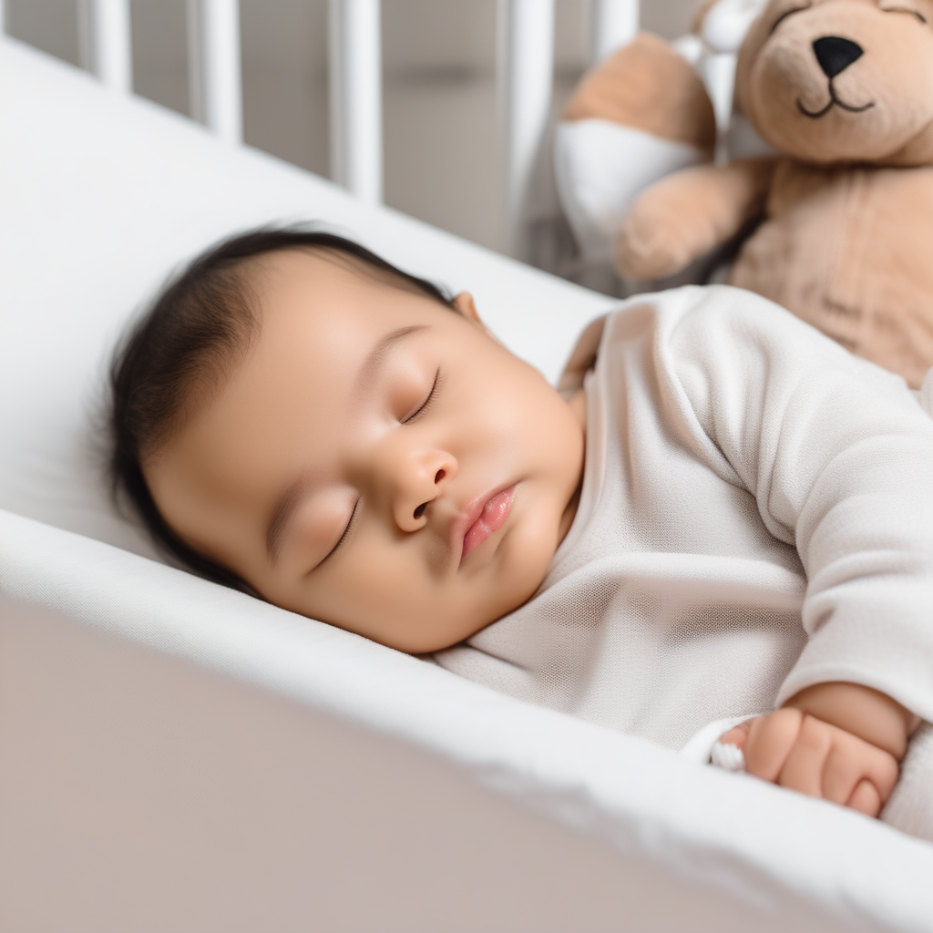 Baby sleeping peacefully with a potty training diaper nearby, illustrating the concept of potty training during naps